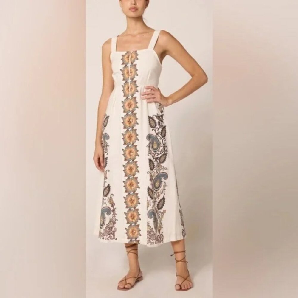 Cleobella Dress Jolene Veneto Paisley Ivory Ankle Indie Cotton Midi‎ Dress L